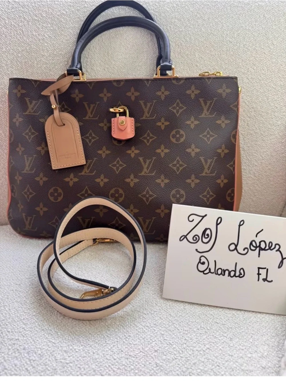 Louis Vuitton Monogram Tote with Pink Leather Tab and Gold Hardware